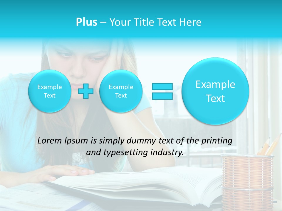 Teenage Girl Studying With Textbooks Looking Unhappy PowerPoint Template