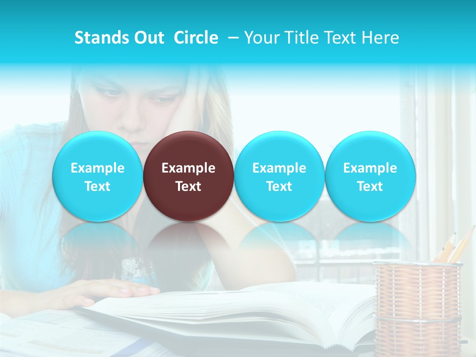 Teenage Girl Studying With Textbooks Looking Unhappy PowerPoint Template