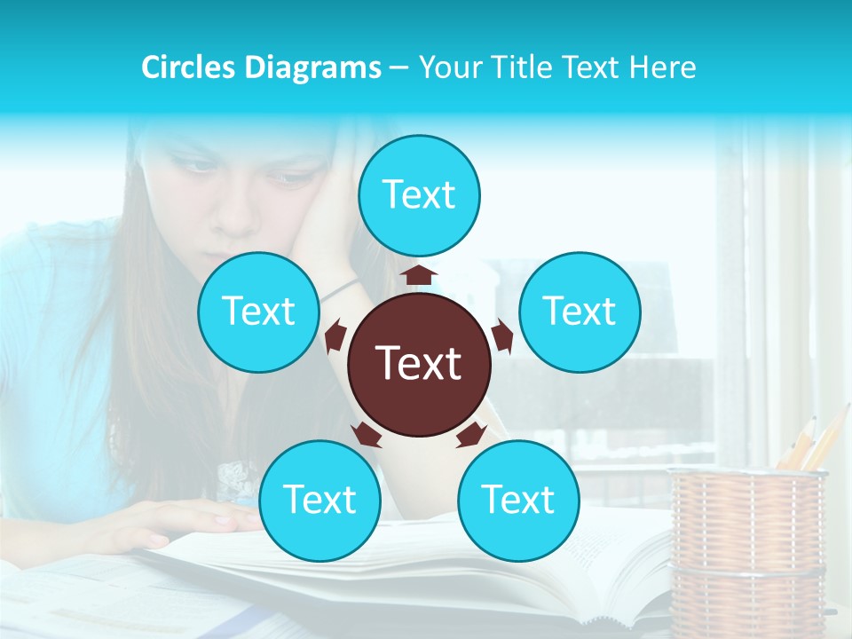 Teenage Girl Studying With Textbooks Looking Unhappy PowerPoint Template