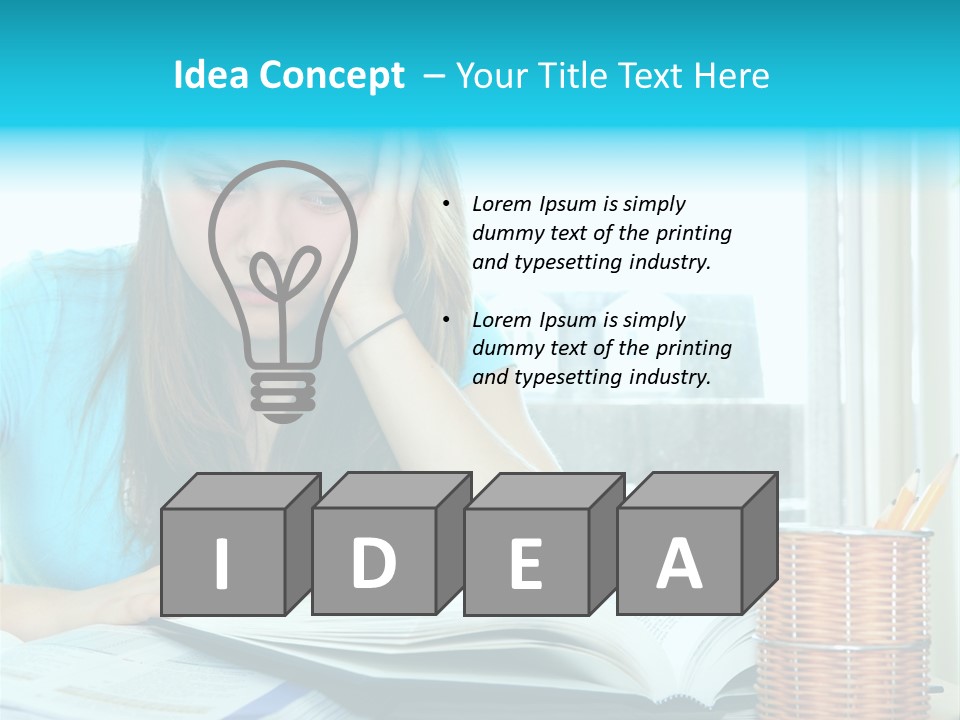 Teenage Girl Studying With Textbooks Looking Unhappy PowerPoint Template