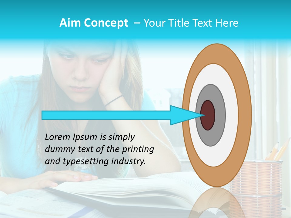 Teenage Girl Studying With Textbooks Looking Unhappy PowerPoint Template