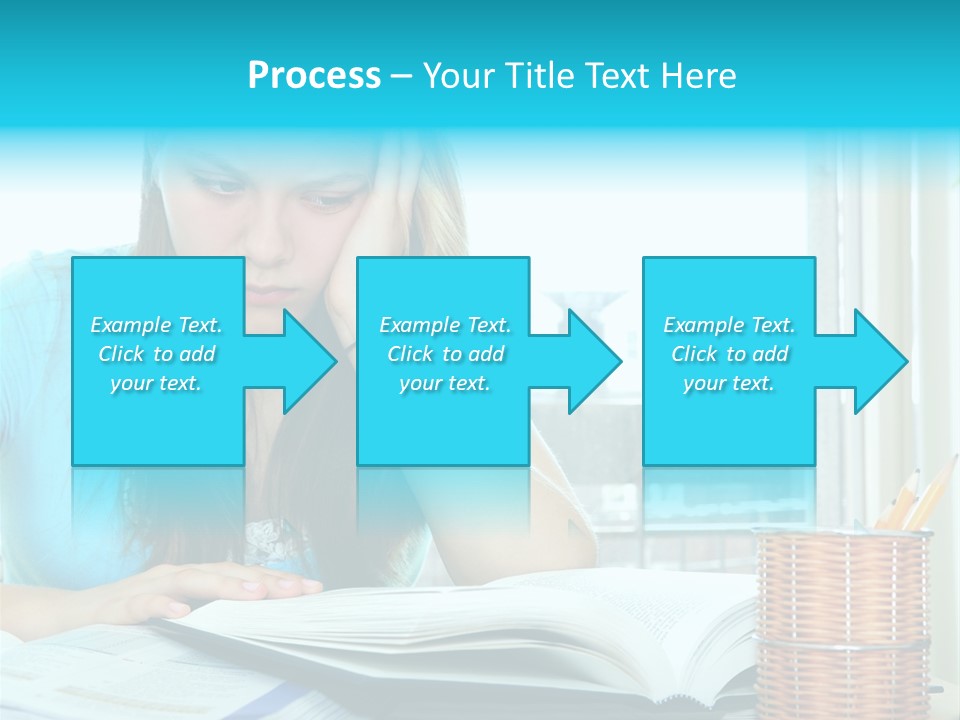 Teenage Girl Studying With Textbooks Looking Unhappy PowerPoint Template