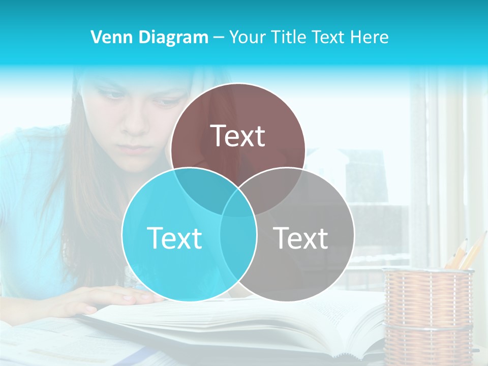Teenage Girl Studying With Textbooks Looking Unhappy PowerPoint Template