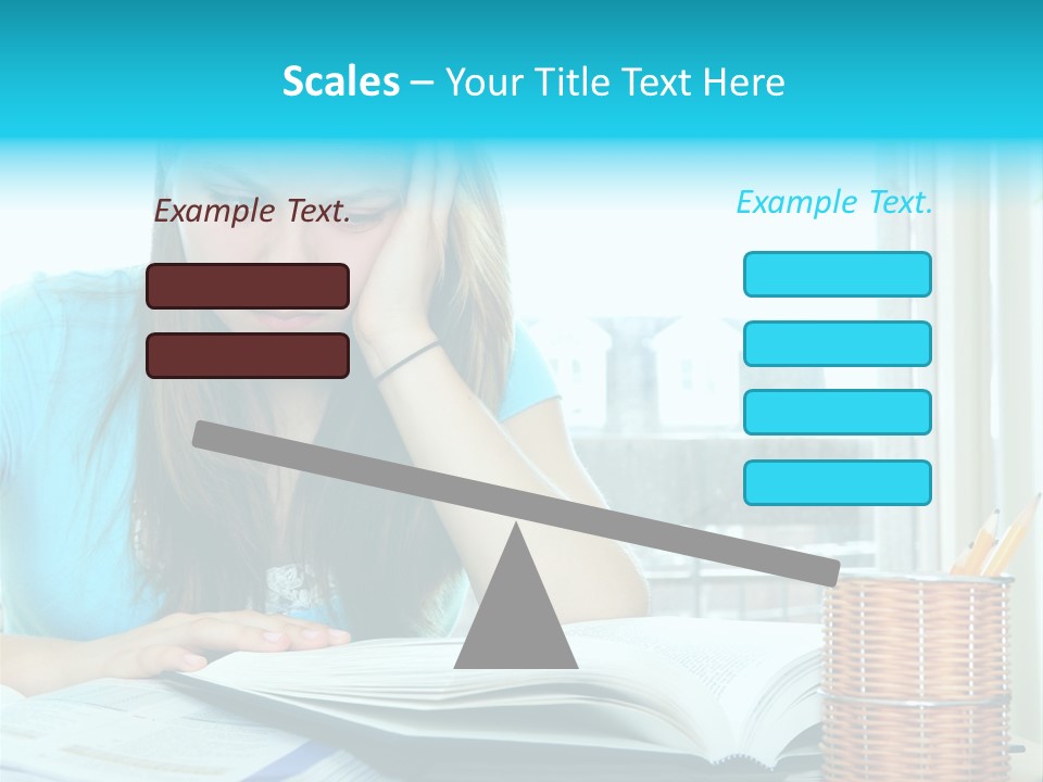 Teenage Girl Studying With Textbooks Looking Unhappy PowerPoint Template