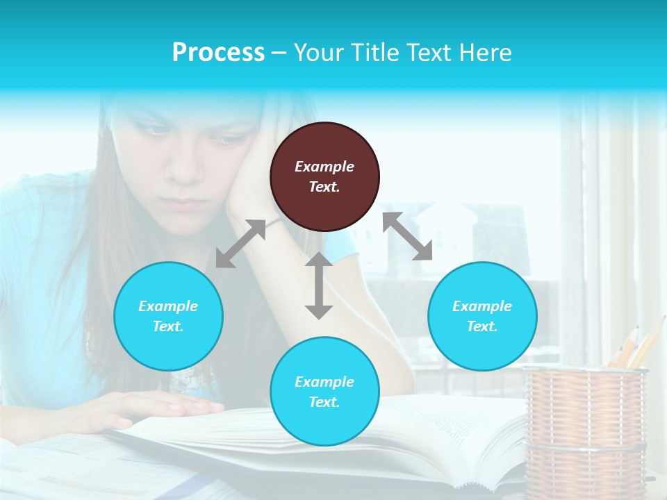 Teenage Girl Studying With Textbooks Looking Unhappy PowerPoint Template