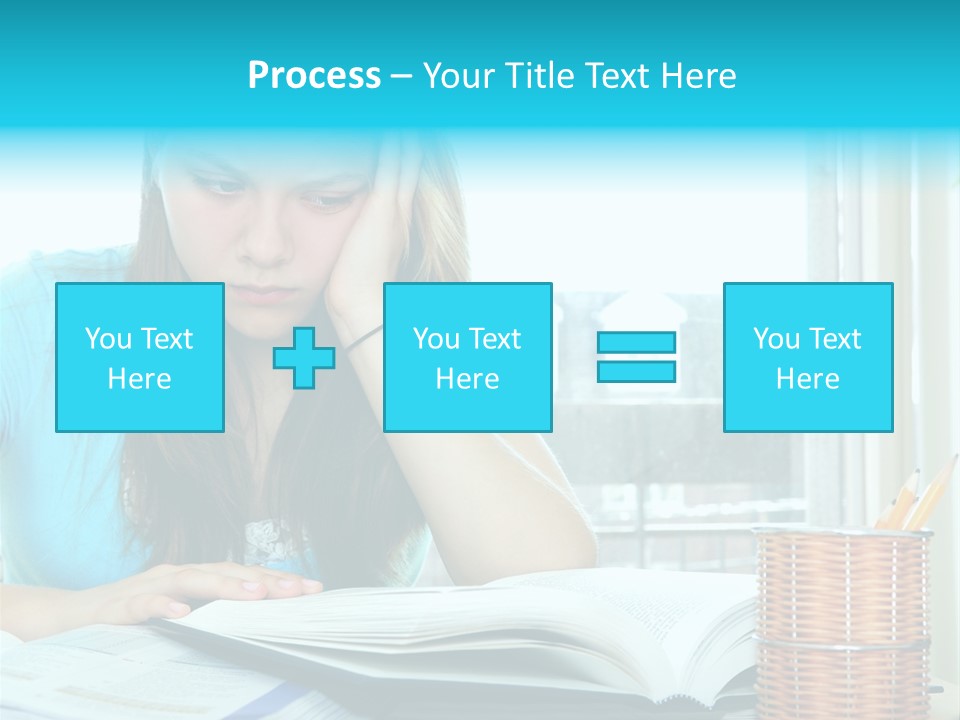 Teenage Girl Studying With Textbooks Looking Unhappy PowerPoint Template