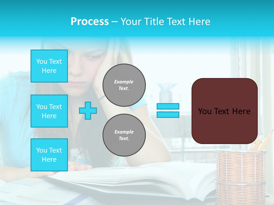 Teenage Girl Studying With Textbooks Looking Unhappy PowerPoint Template