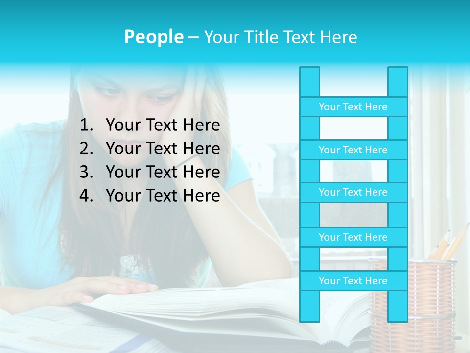 Teenage Girl Studying With Textbooks Looking Unhappy PowerPoint Template