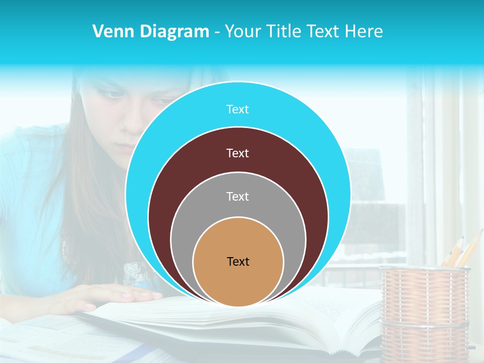 Teenage Girl Studying With Textbooks Looking Unhappy PowerPoint Template