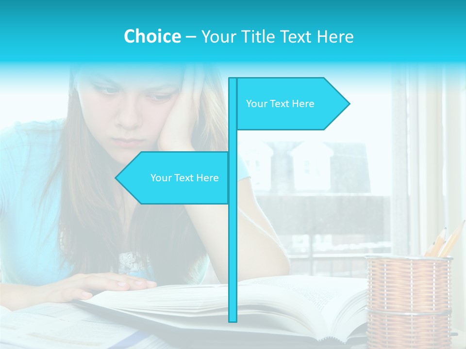 Teenage Girl Studying With Textbooks Looking Unhappy PowerPoint Template