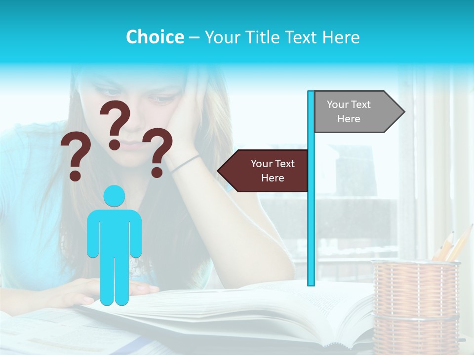 Teenage Girl Studying With Textbooks Looking Unhappy PowerPoint Template