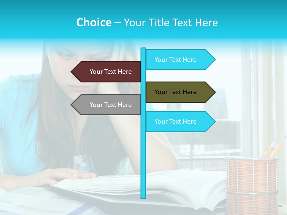 Teenage Girl Studying With Textbooks Looking Unhappy PowerPoint Template