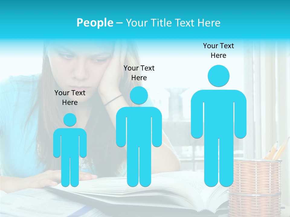 Teenage Girl Studying With Textbooks Looking Unhappy PowerPoint Template