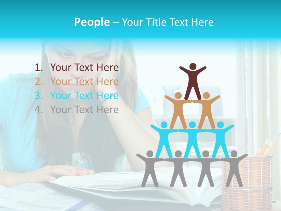 Teenage Girl Studying With Textbooks Looking Unhappy PowerPoint Template