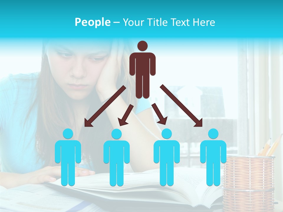 Teenage Girl Studying With Textbooks Looking Unhappy PowerPoint Template