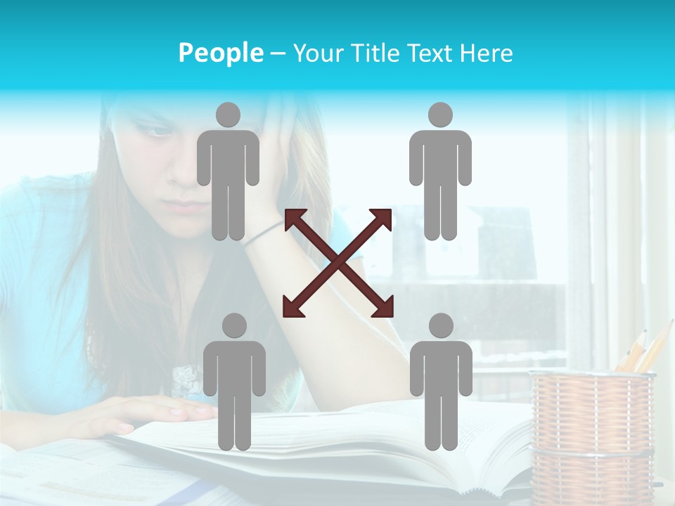Teenage Girl Studying With Textbooks Looking Unhappy PowerPoint Template