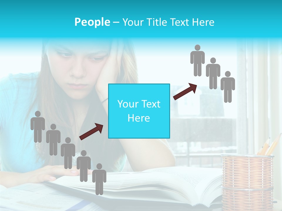 Teenage Girl Studying With Textbooks Looking Unhappy PowerPoint Template