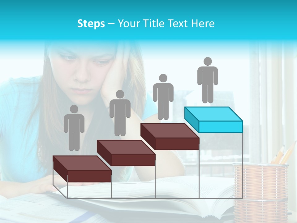 Teenage Girl Studying With Textbooks Looking Unhappy PowerPoint Template