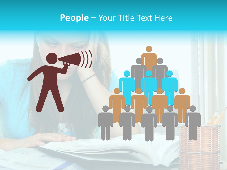 Teenage Girl Studying With Textbooks Looking Unhappy PowerPoint Template