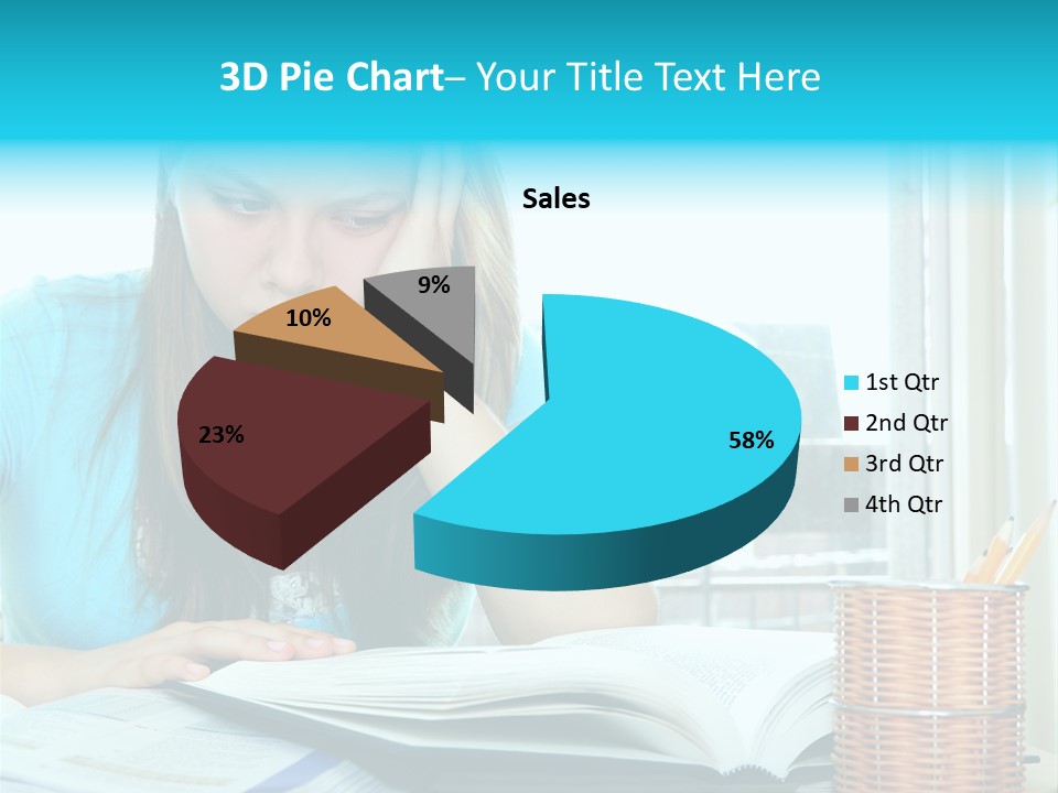 Teenage Girl Studying With Textbooks Looking Unhappy PowerPoint Template