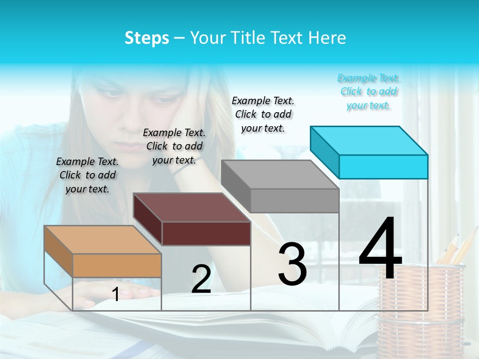 Teenage Girl Studying With Textbooks Looking Unhappy PowerPoint Template