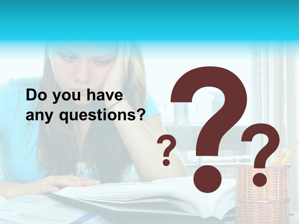Teenage Girl Studying With Textbooks Looking Unhappy PowerPoint Template