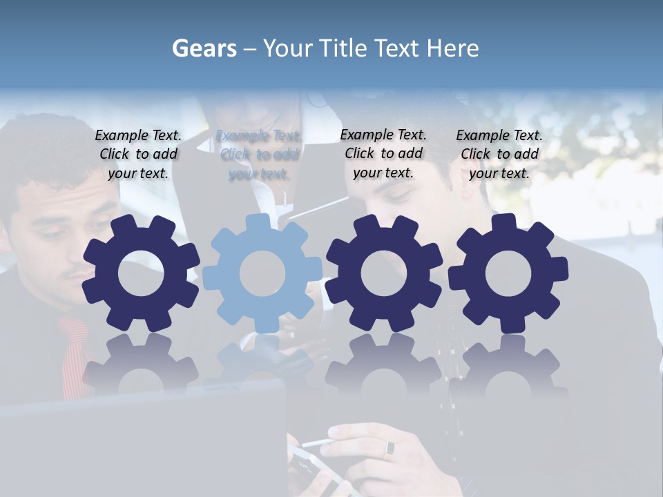A Group Of Business People Looking At A Computer Screen PowerPoint Template