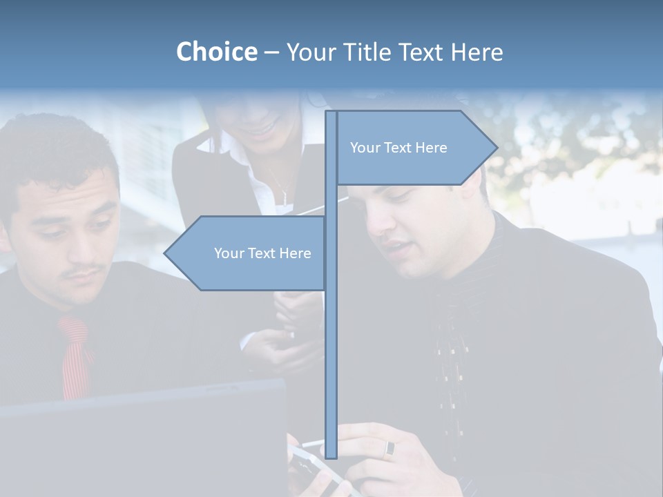 A Group Of Business People Looking At A Computer Screen PowerPoint Template