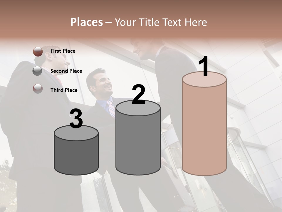 Business People Shaking Hands Outside Modern Office Building PowerPoint Template