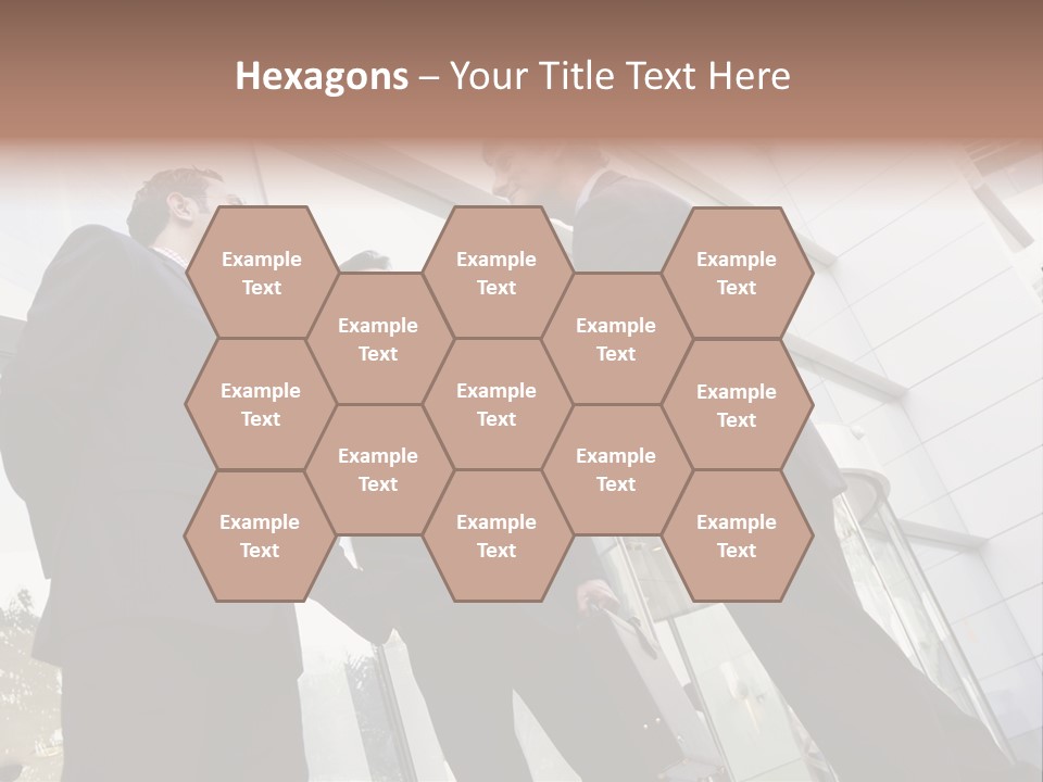 Business People Shaking Hands Outside Modern Office Building PowerPoint Template