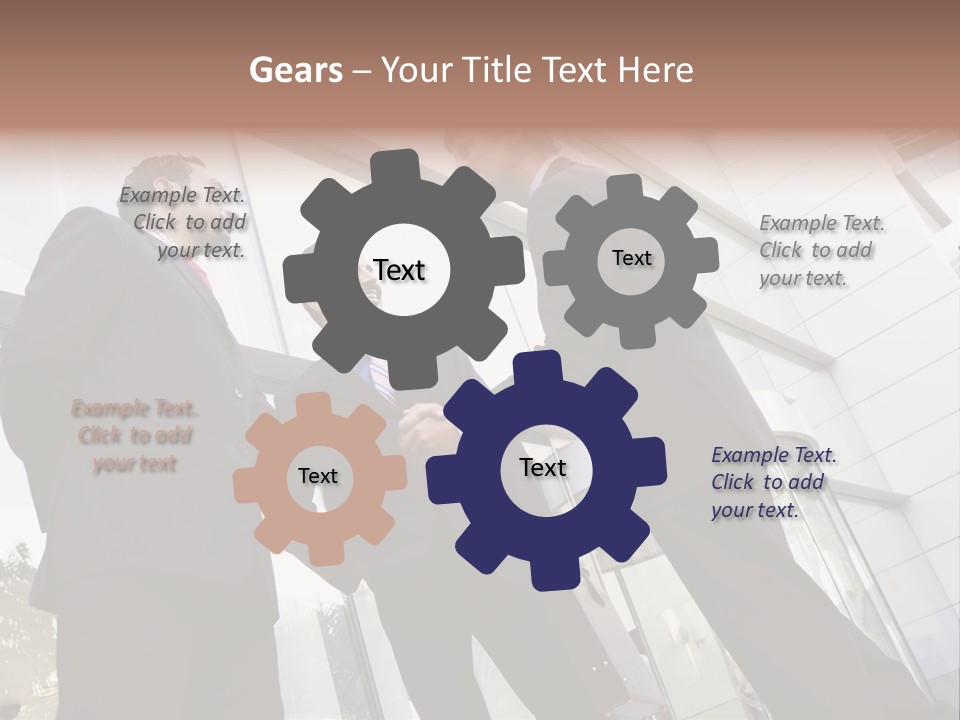 Business People Shaking Hands Outside Modern Office Building PowerPoint Template