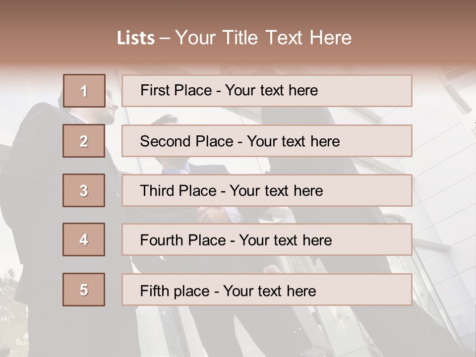Business People Shaking Hands Outside Modern Office Building PowerPoint Template