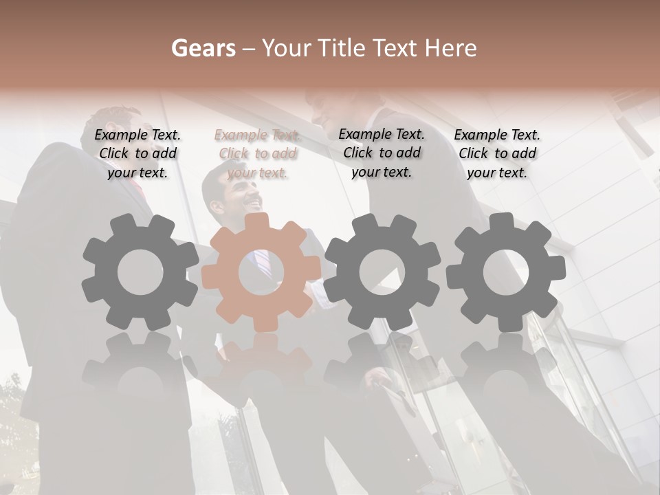 Business People Shaking Hands Outside Modern Office Building PowerPoint Template