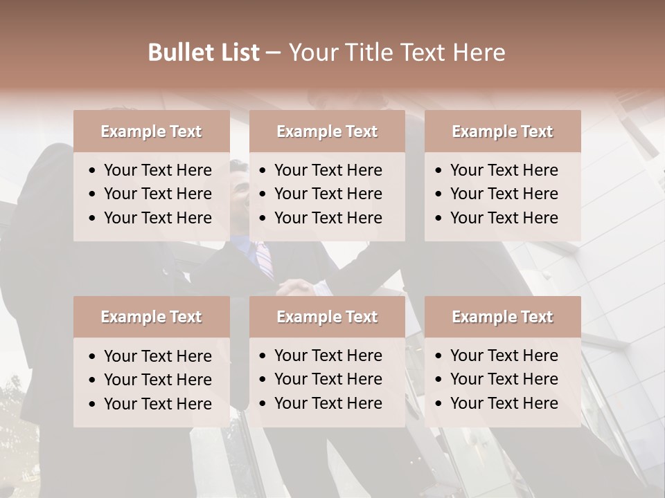 Business People Shaking Hands Outside Modern Office Building PowerPoint Template