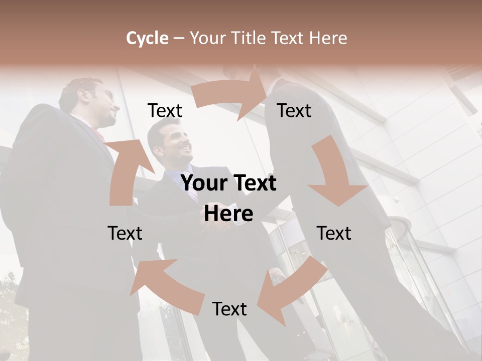 Business People Shaking Hands Outside Modern Office Building PowerPoint Template