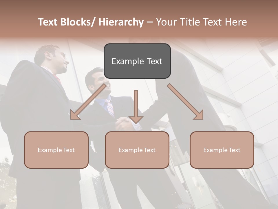 Business People Shaking Hands Outside Modern Office Building PowerPoint Template