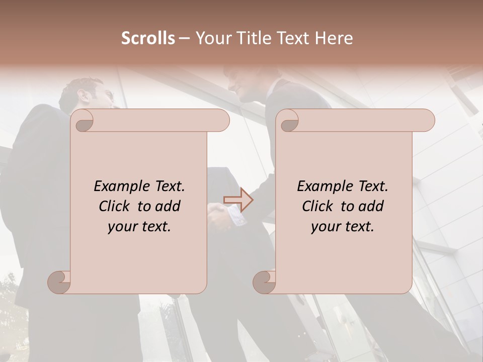 Business People Shaking Hands Outside Modern Office Building PowerPoint Template