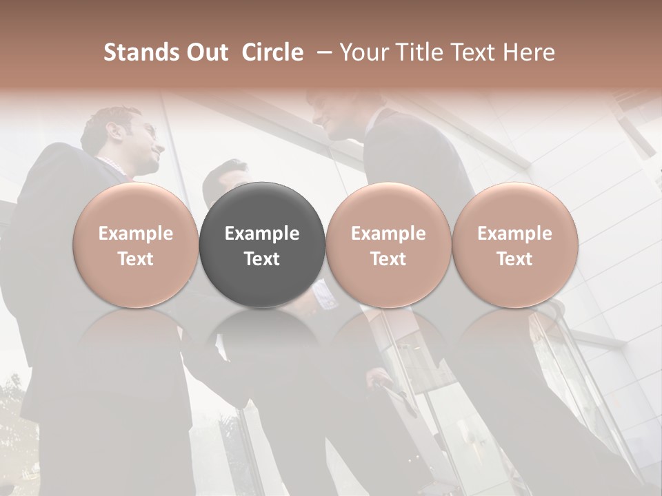 Business People Shaking Hands Outside Modern Office Building PowerPoint Template