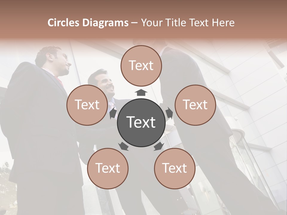 Business People Shaking Hands Outside Modern Office Building PowerPoint Template