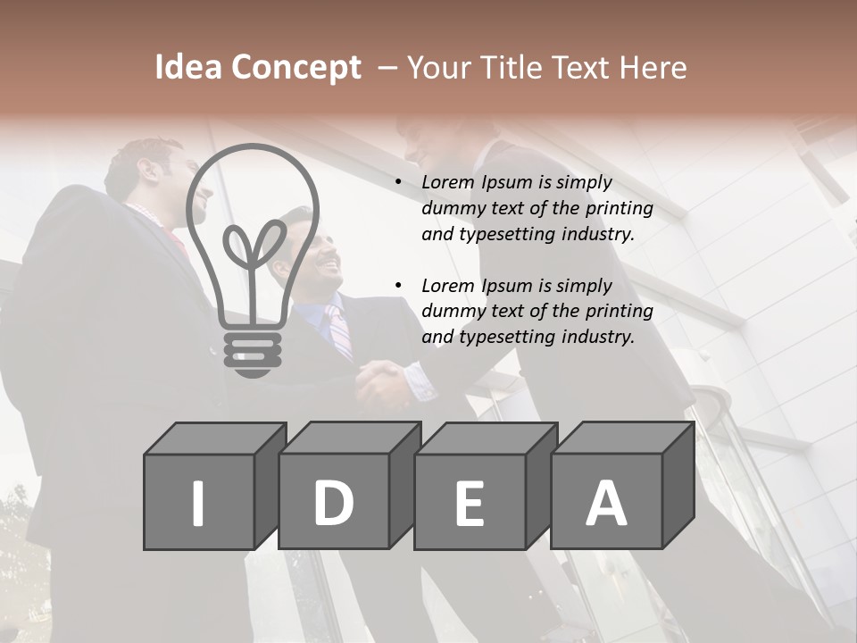 Business People Shaking Hands Outside Modern Office Building PowerPoint Template