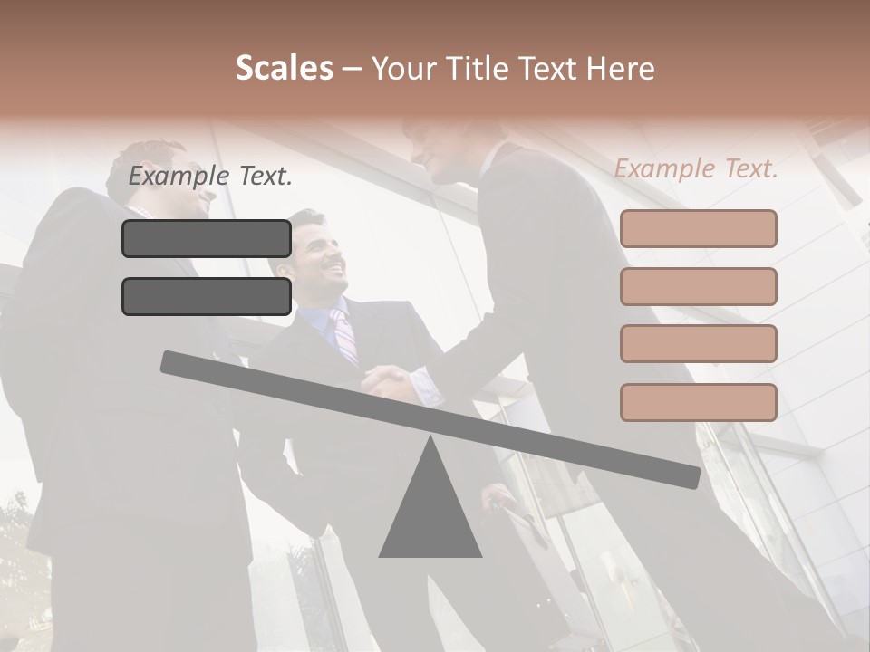 Business People Shaking Hands Outside Modern Office Building PowerPoint Template