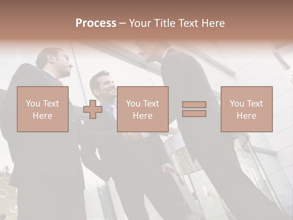 Business People Shaking Hands Outside Modern Office Building PowerPoint Template