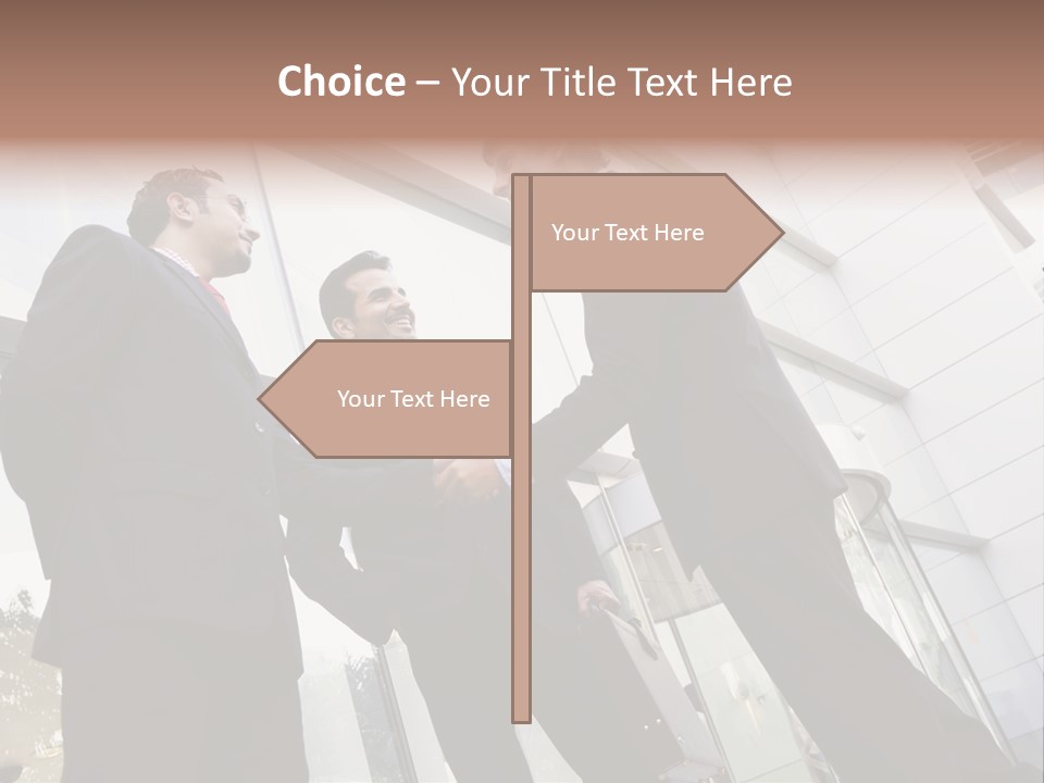 Business People Shaking Hands Outside Modern Office Building PowerPoint Template