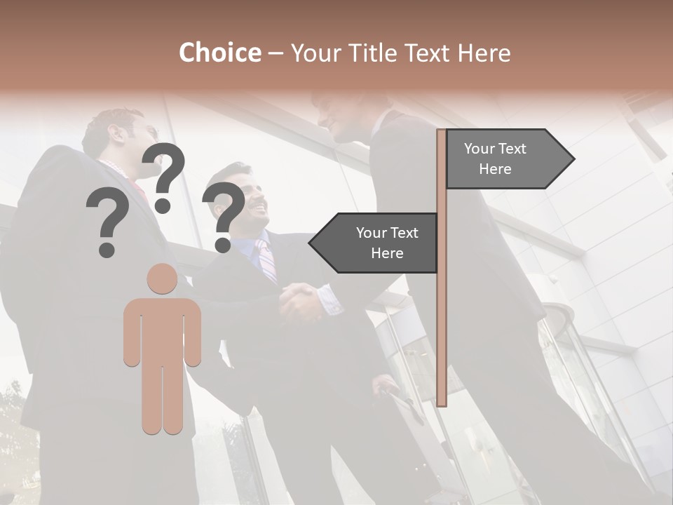 Business People Shaking Hands Outside Modern Office Building PowerPoint Template