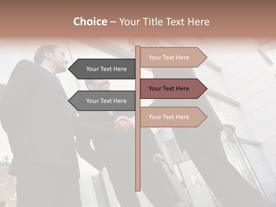 Business People Shaking Hands Outside Modern Office Building PowerPoint Template