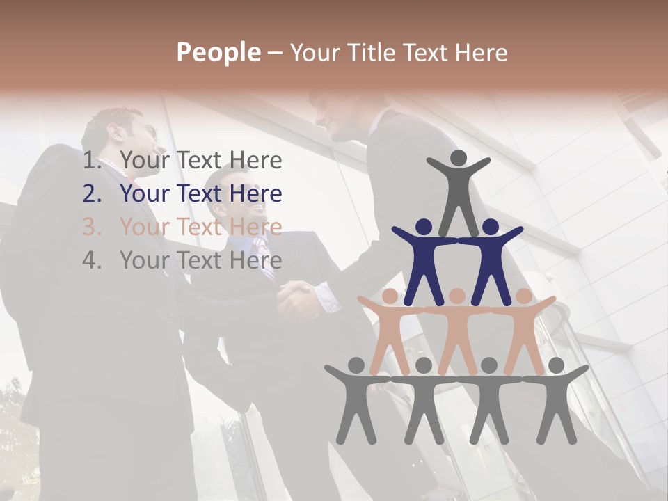 Business People Shaking Hands Outside Modern Office Building PowerPoint Template