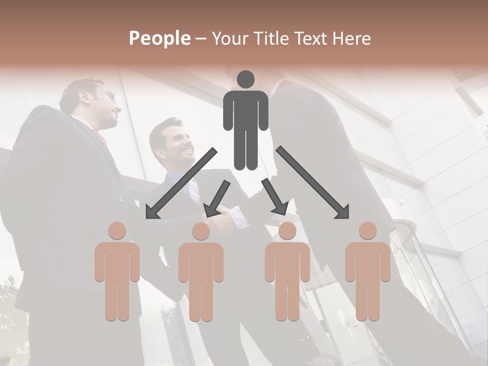 Business People Shaking Hands Outside Modern Office Building PowerPoint Template