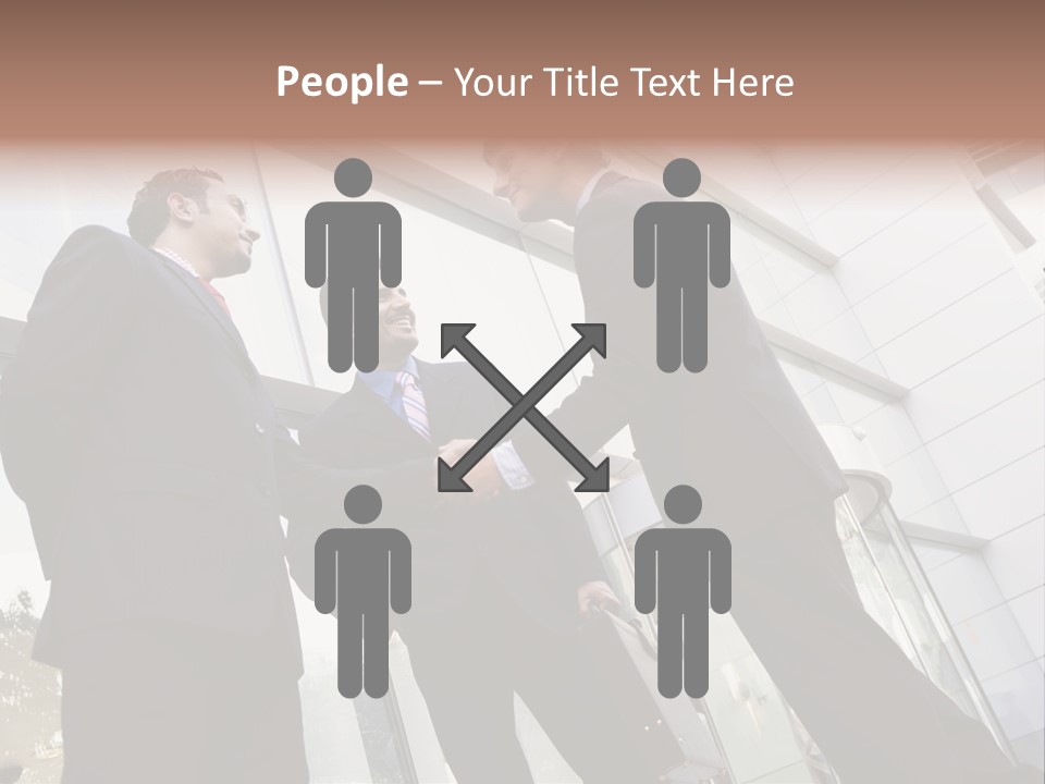 Business People Shaking Hands Outside Modern Office Building PowerPoint Template