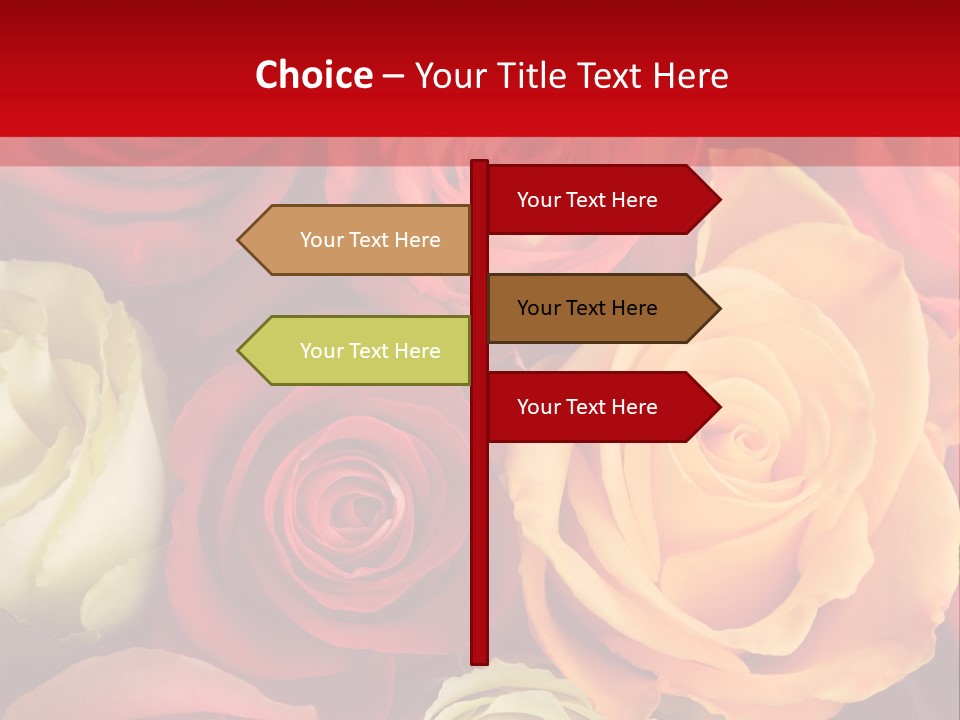 A Bouquet Of Multi-Coloured Roses. Focus On Middle Roses. PowerPoint Template