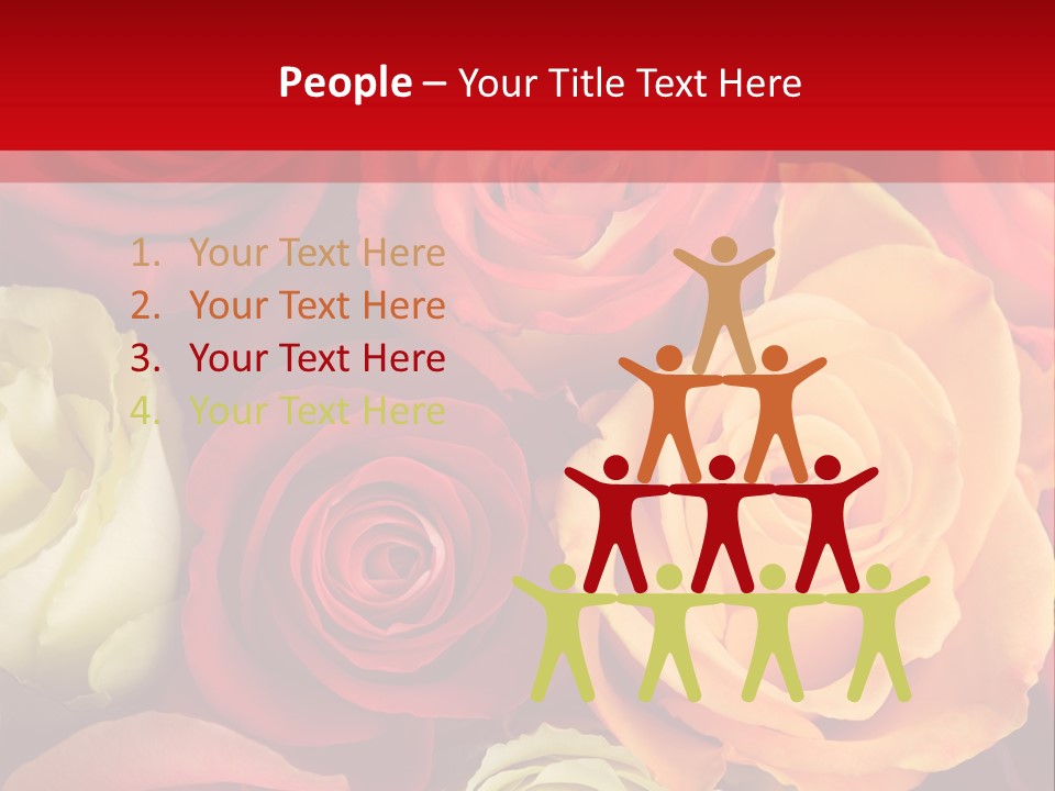 A Bouquet Of Multi-Coloured Roses. Focus On Middle Roses. PowerPoint Template